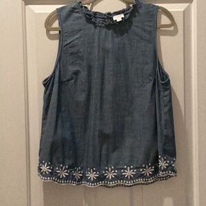 Chambray sleeveless embroidered top